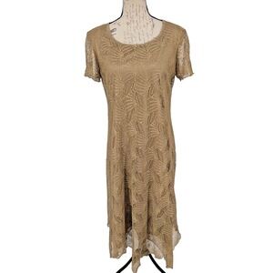 Helene Blake Dress Size 12 Gold Lace Overlay Hankerchief Hem VTG